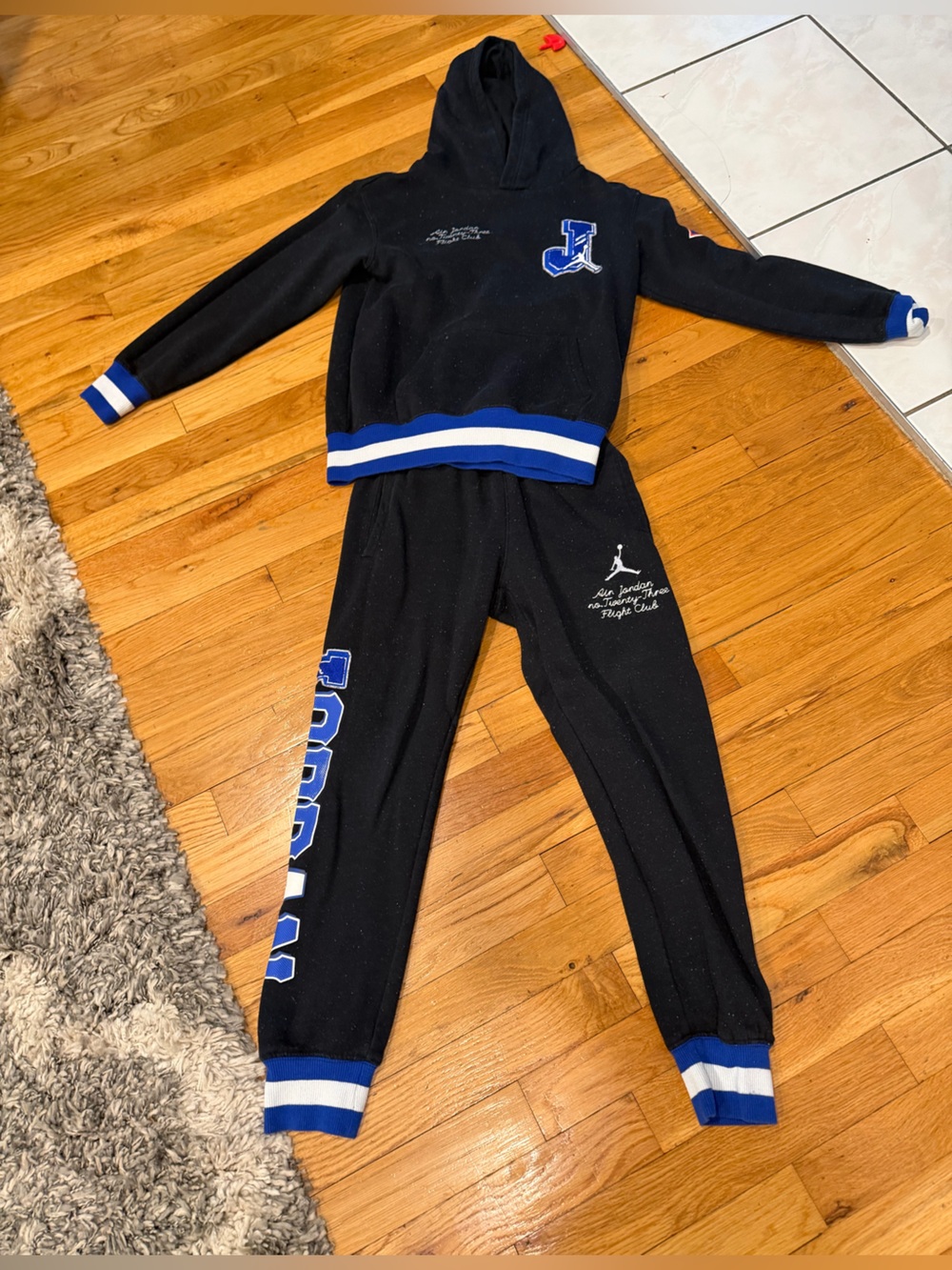 Jordan Kids Black Sweatpants with Blue & White Accents